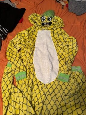 Yellow Pineapple Plush Onesie Hooded Jumpsuit